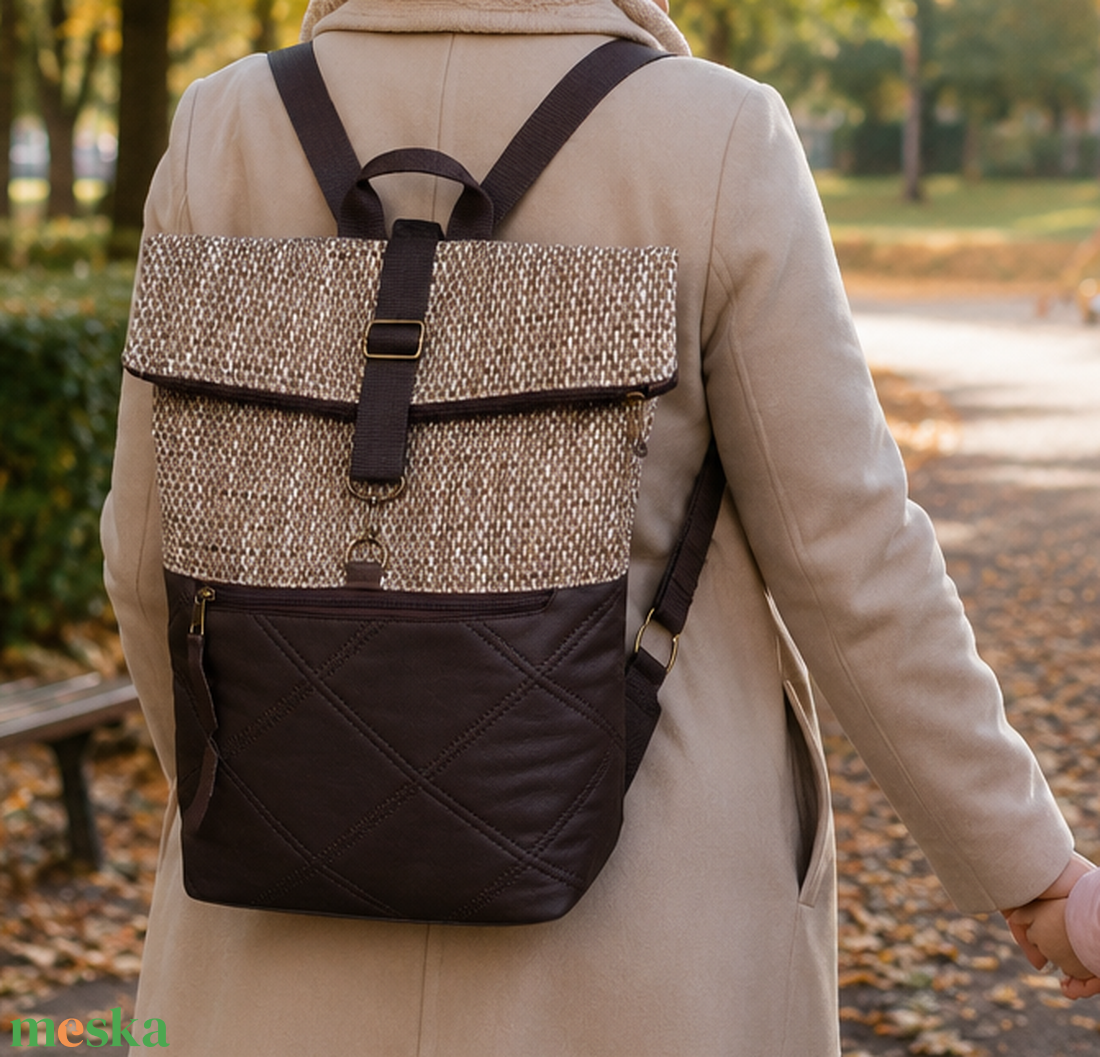 Barna elegáns rolltop hátitáska/hátizsák  - táska & tok - hátizsák - hátizsák - Meska.hu