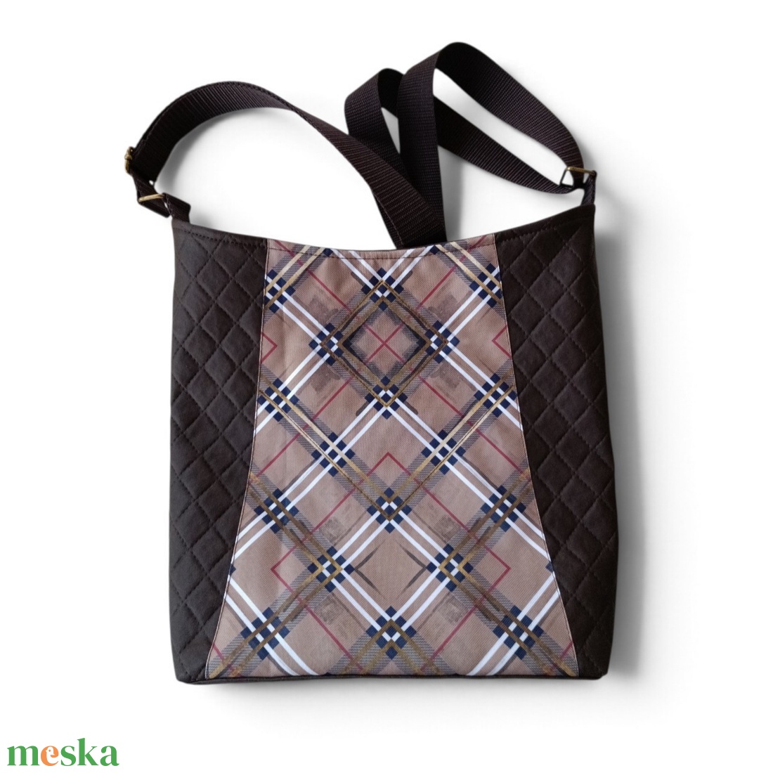 Csokibarna-Burberry kockás női válltáska, crossbody - táska & tok - kézitáska & válltáska - vállon átvethető táska - Meska.hu