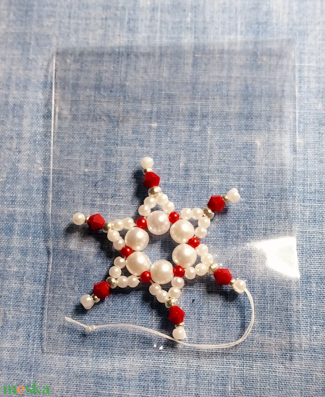 Karácsonyi gyöngy csillag 1 - karácsony - karácsonyi lakásdekoráció - karácsonyfadíszek - Meska.hu