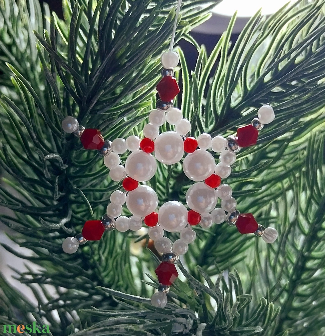 Karácsonyi gyöngy csillag 1 - karácsony - karácsonyi lakásdekoráció - karácsonyfadíszek - Meska.hu