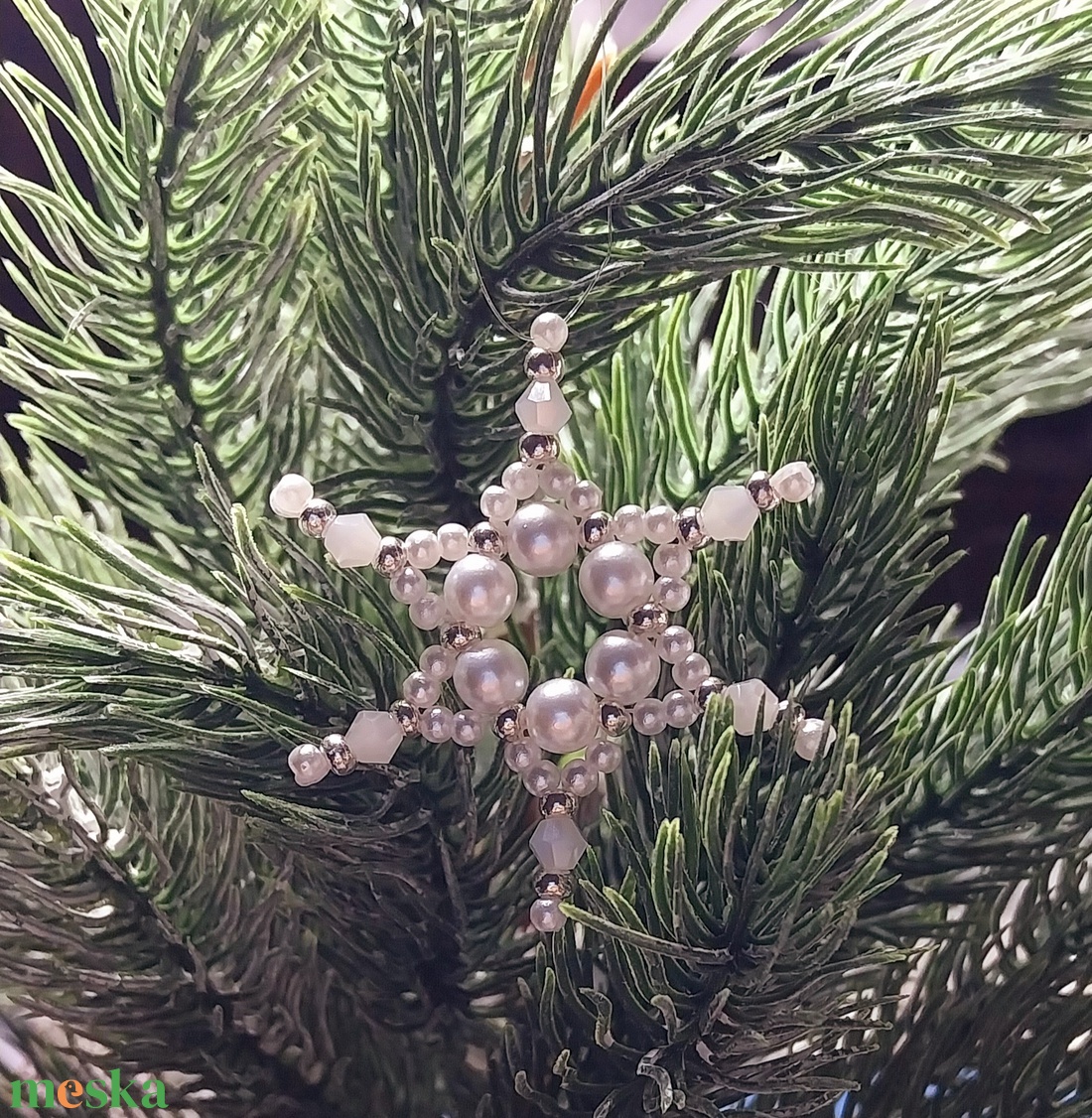 Karácsonyi gyöngy csillag 2 - karácsony - karácsonyi lakásdekoráció - karácsonyfadíszek - Meska.hu