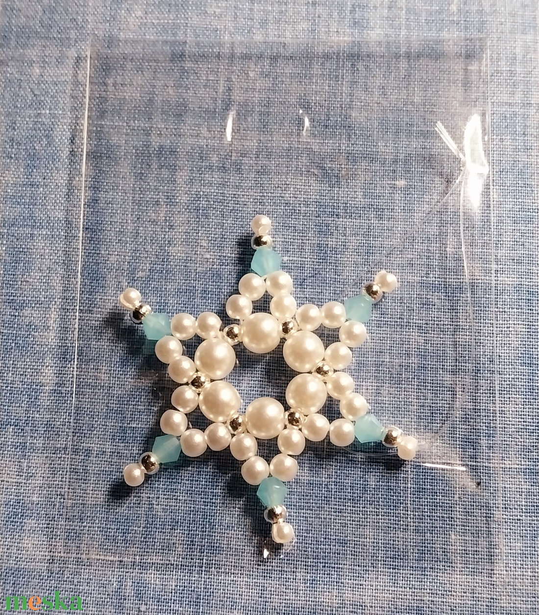 Karácsonyi gyöngy csillag 3 - karácsony - karácsonyi lakásdekoráció - karácsonyfadíszek - Meska.hu