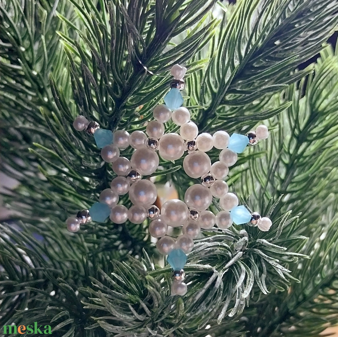 Karácsonyi gyöngy csillag 3 - karácsony - karácsonyi lakásdekoráció - karácsonyfadíszek - Meska.hu