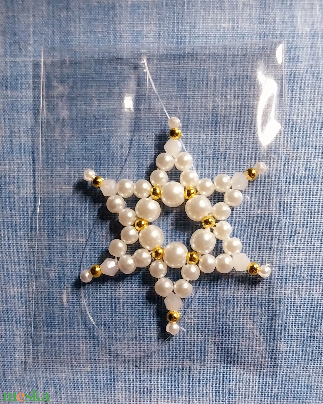 Karácsonyi gyöngy csillag 4 - karácsony - karácsonyi lakásdekoráció - karácsonyfadíszek - Meska.hu