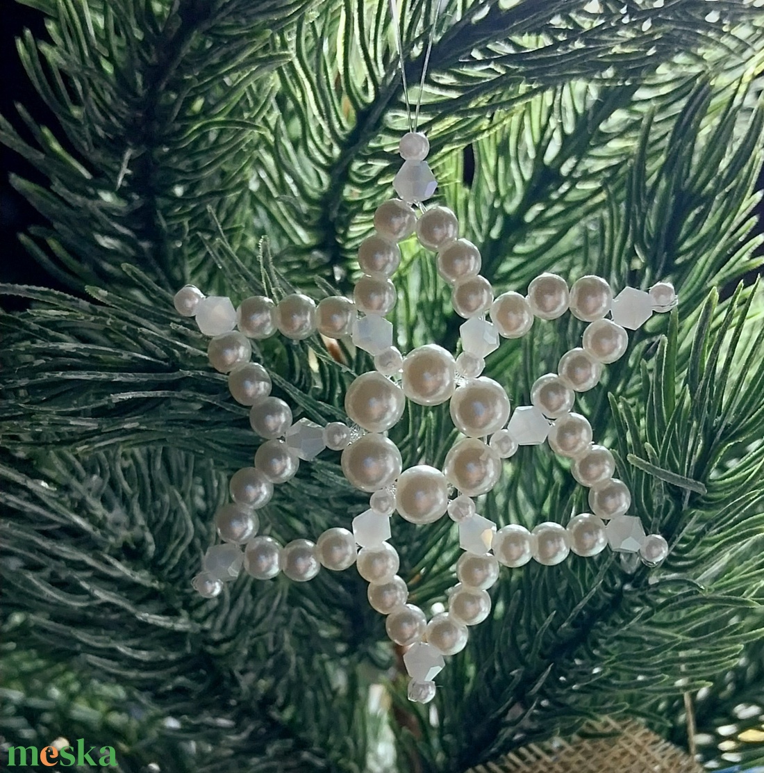 Karácsonyi gyöngy csillag 5 - karácsony - karácsonyi lakásdekoráció - karácsonyfadíszek - Meska.hu