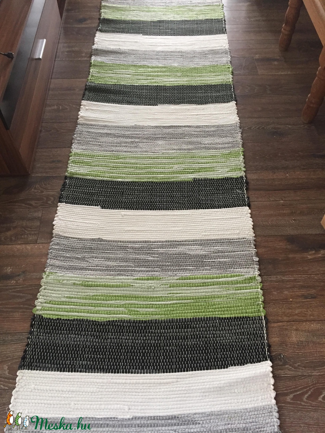 zöld-szürke csíkos rongyszőnyeg -  - Meska.hu
