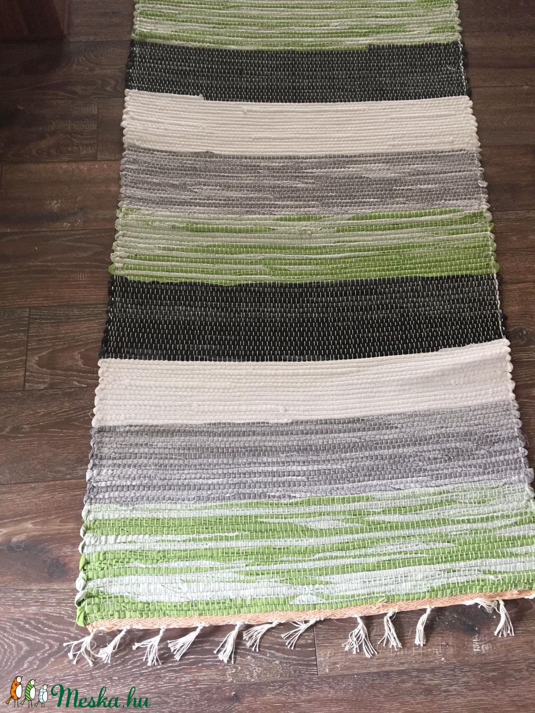 zöld-szürke csíkos rongyszőnyeg -  - Meska.hu
