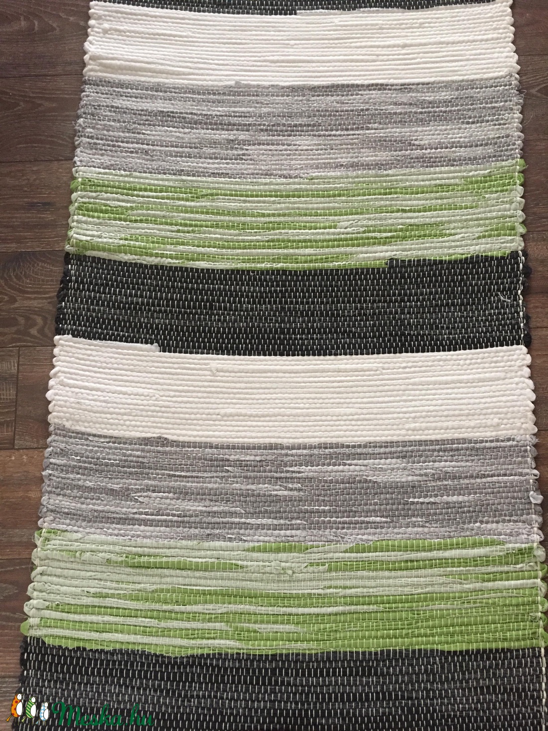 zöld-szürke csíkos rongyszőnyeg -  - Meska.hu