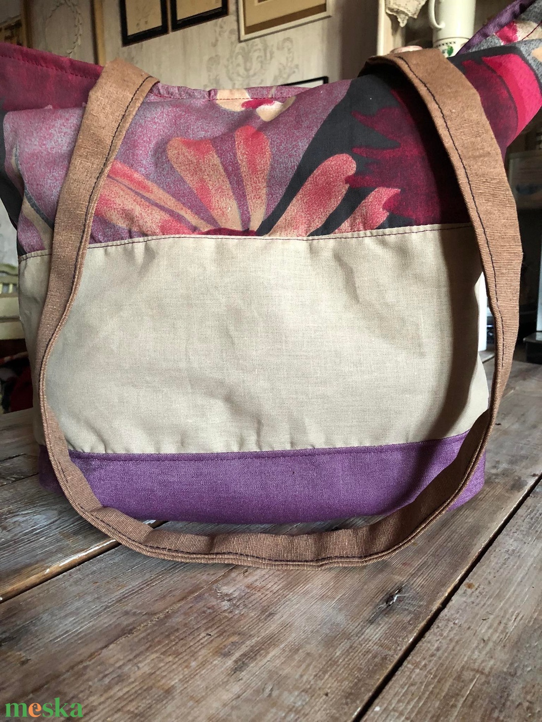 Lila virágos csak egy van táska AKCIÓÓÓÓÓ!!!!! - táska & tok - bevásárlás & shopper táska - shopper, textiltáska, szatyor - Meska.hu