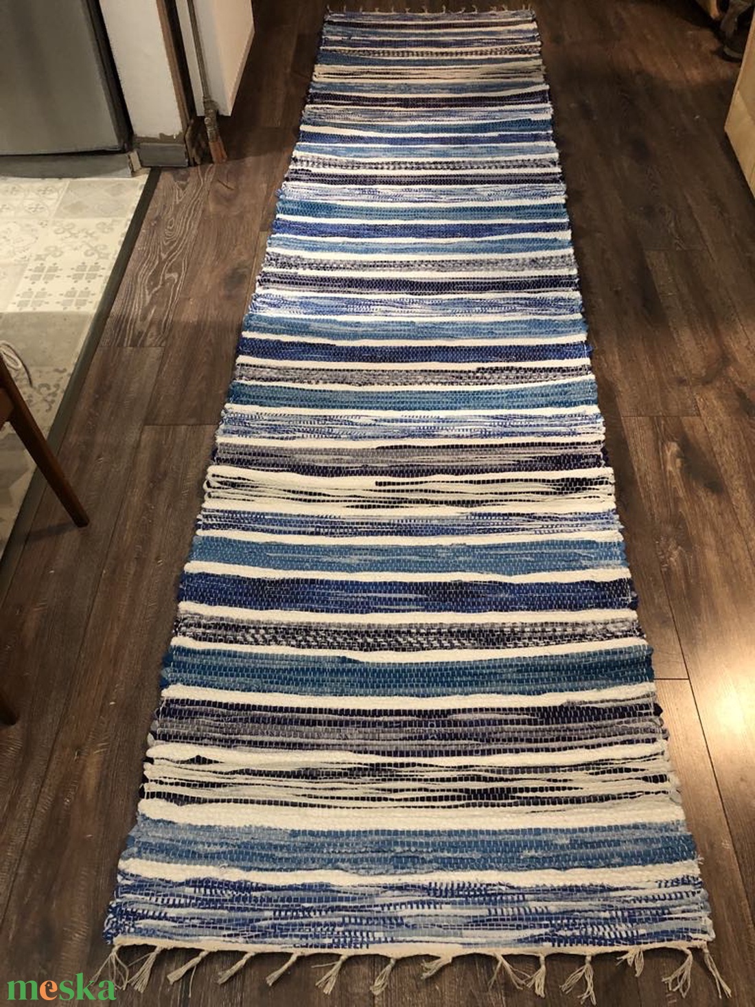 Kék-fehér csíkos szőnyeg - otthon & életmód - lakástextil - szőnyeg - szövött szőnyeg - Meska.hu