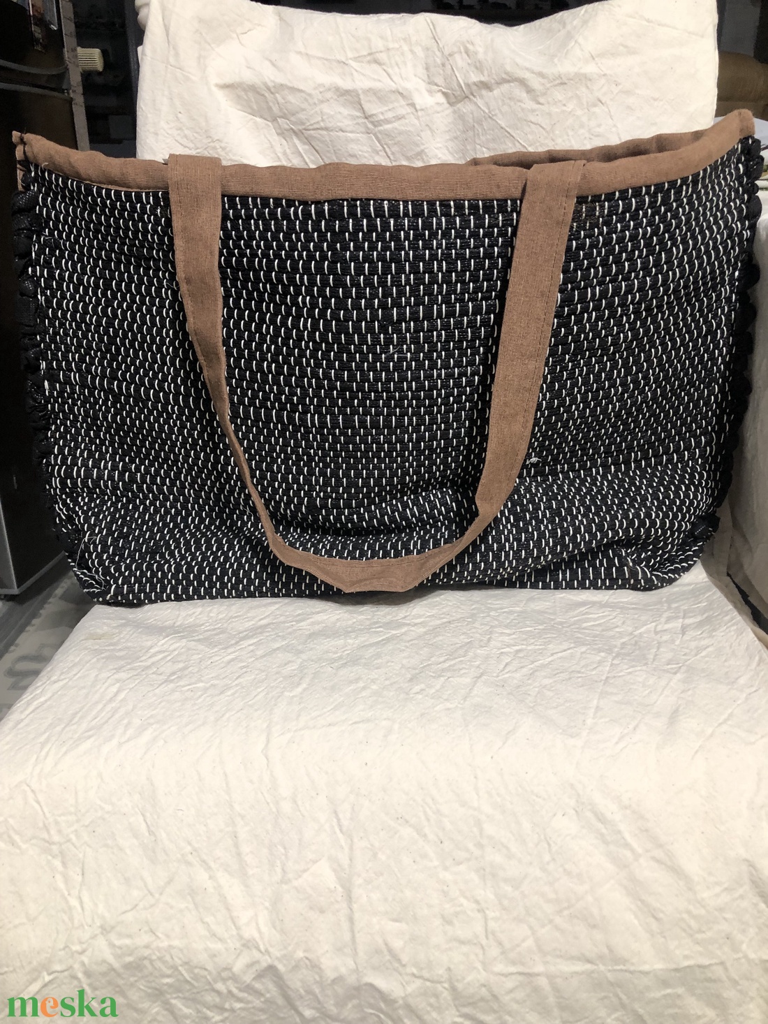 Fekete szövött csakegyvan táska - táska & tok - bevásárlás & shopper táska - shopper, textiltáska, szatyor - Meska.hu