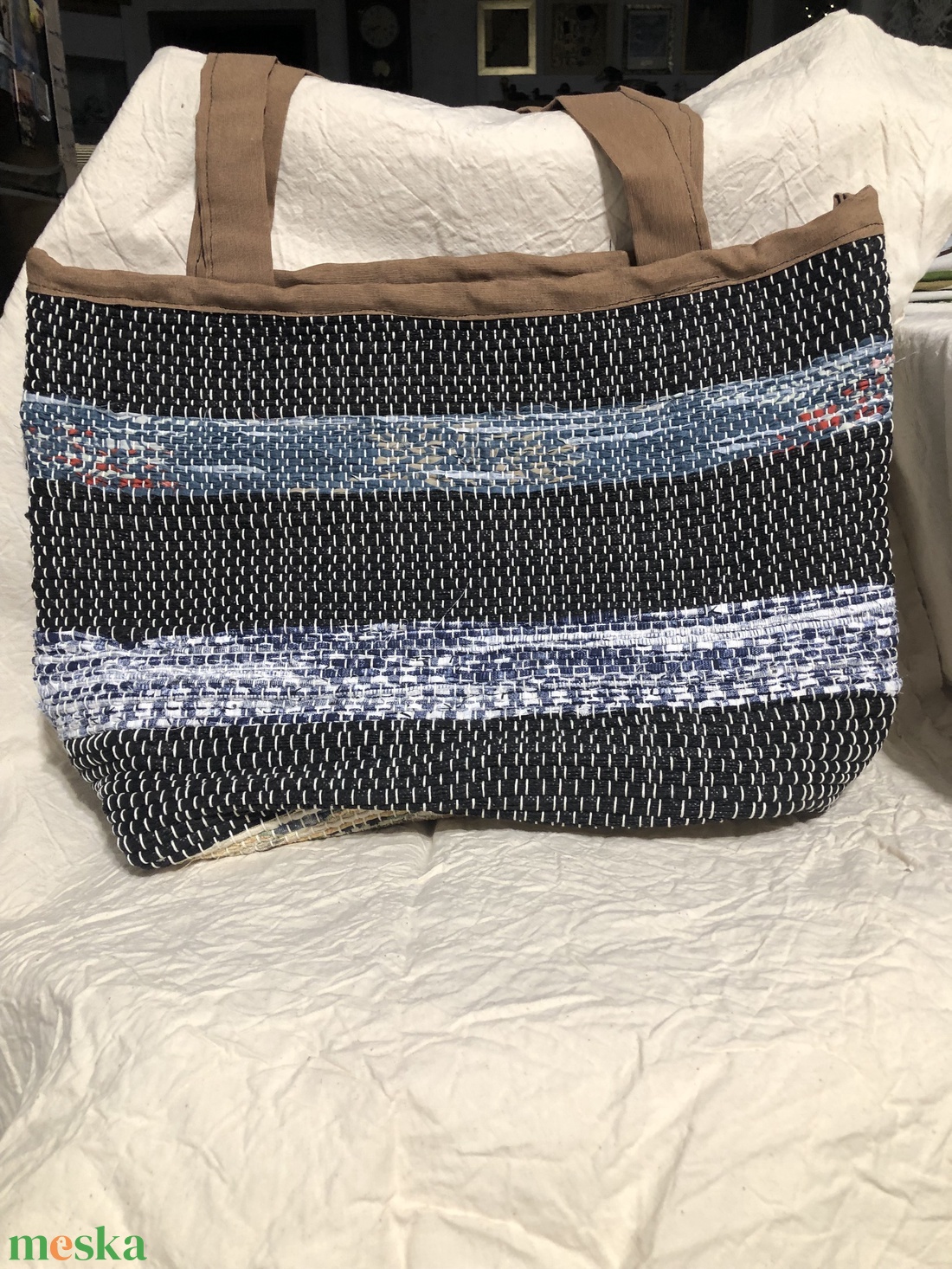 Csíkos szövött csakegyvan táska - táska & tok - bevásárlás & shopper táska - shopper, textiltáska, szatyor - Meska.hu