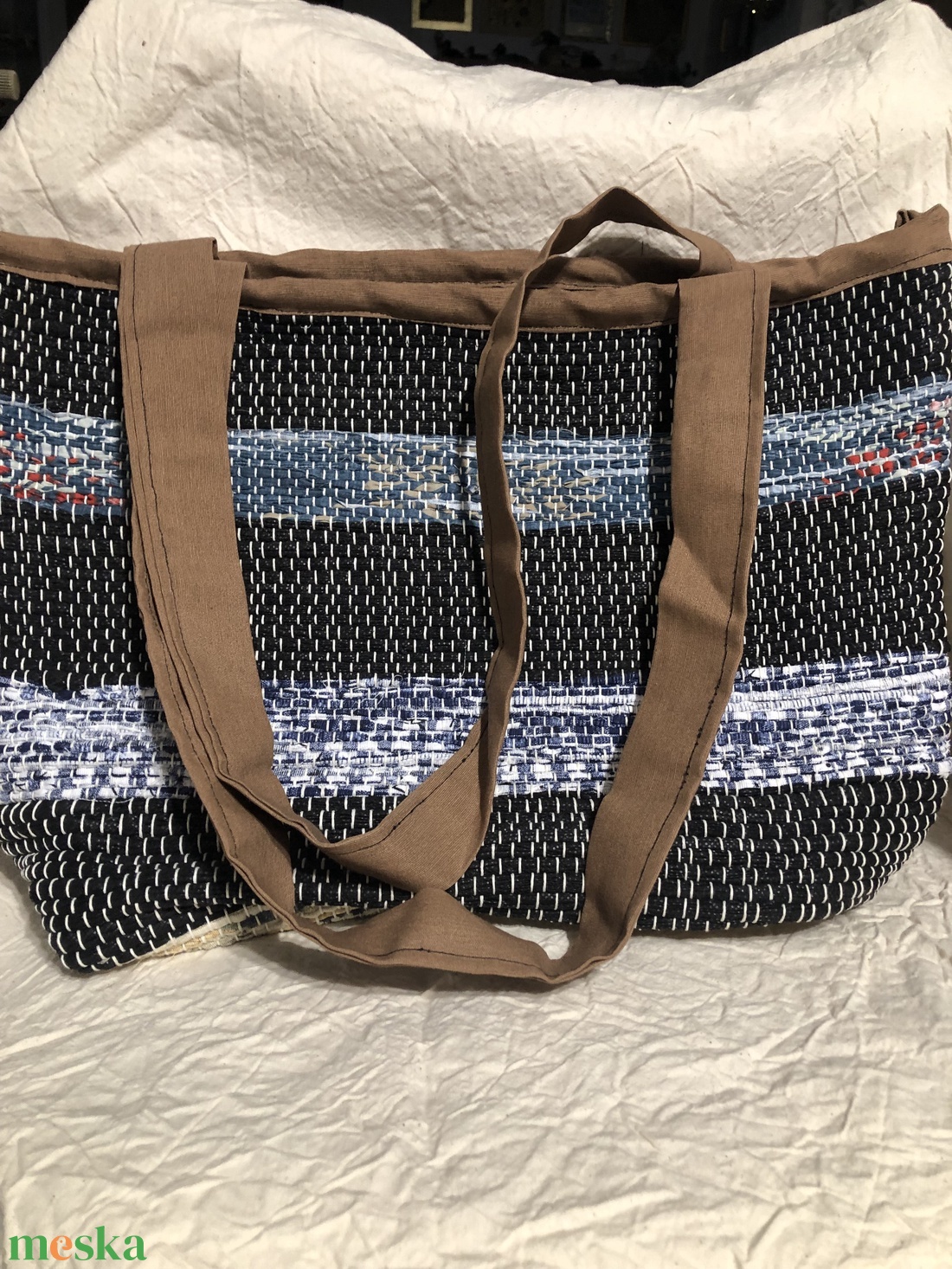 Csíkos szövött csakegyvan táska - táska & tok - bevásárlás & shopper táska - shopper, textiltáska, szatyor - Meska.hu