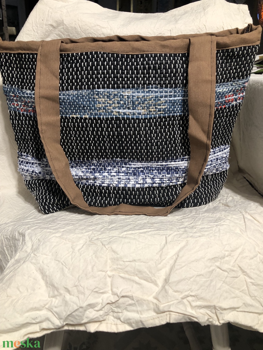 Csíkos szövött csakegyvan táska - táska & tok - bevásárlás & shopper táska - shopper, textiltáska, szatyor - Meska.hu