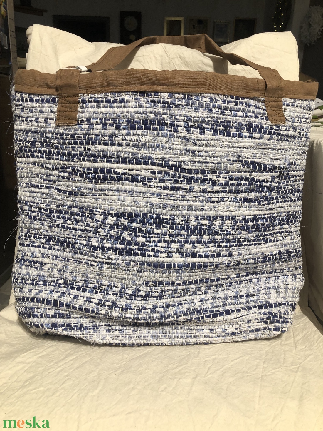 Kék szövött csakegyvan táska - táska & tok - bevásárlás & shopper táska - shopper, textiltáska, szatyor - Meska.hu