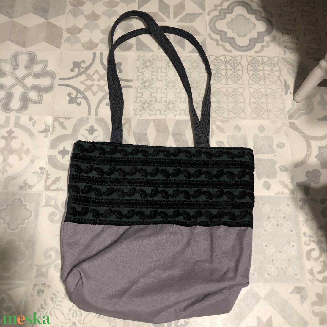 szürke-fekete vászon csakegyvan táska - táska & tok - bevásárlás & shopper táska - shopper, textiltáska, szatyor - Meska.hu