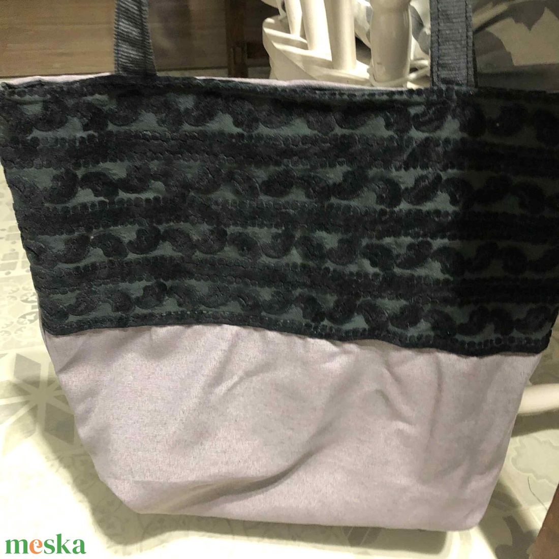 szürke-fekete vászon csakegyvan táska - táska & tok - bevásárlás & shopper táska - shopper, textiltáska, szatyor - Meska.hu