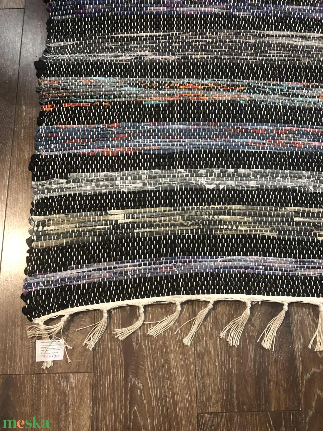 Fekete-színes csíkos szőnyeg - otthon & életmód - lakástextil - szőnyeg - szövött szőnyeg - Meska.hu