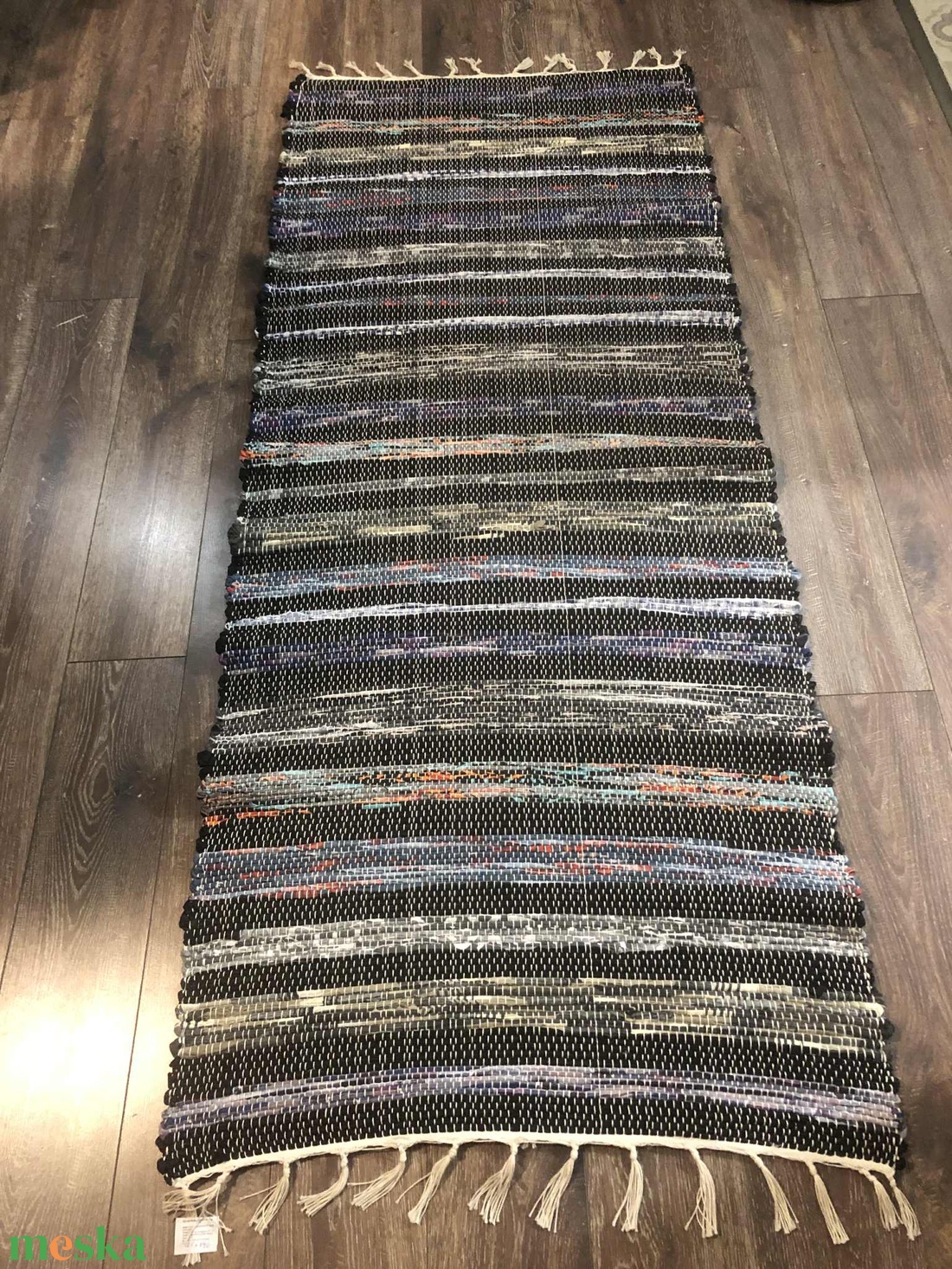 Fekete-színes csíkos szőnyeg - otthon & életmód - lakástextil - szőnyeg - szövött szőnyeg - Meska.hu