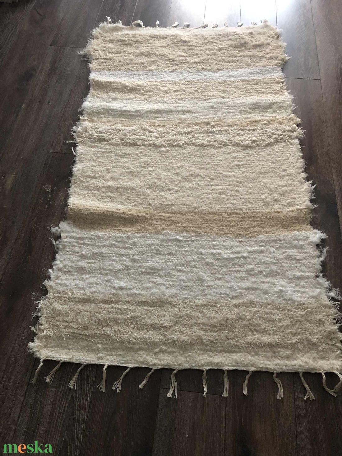 natur, barna-fehér színű, csíkozással puha, vastag szőnyeg - otthon & életmód - lakástextil - szőnyeg - szövött szőnyeg - Meska.hu