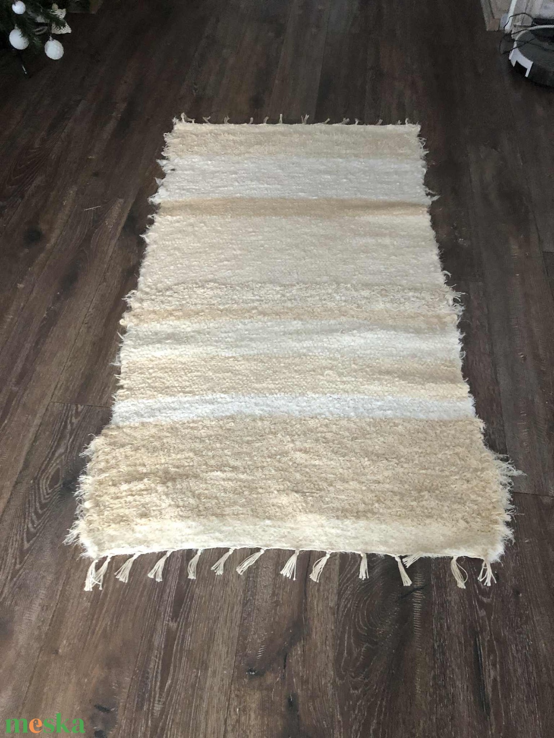 natur, barna-fehér színű, csíkozással puha, vastag szőnyeg - otthon & életmód - lakástextil - szőnyeg - szövött szőnyeg - Meska.hu