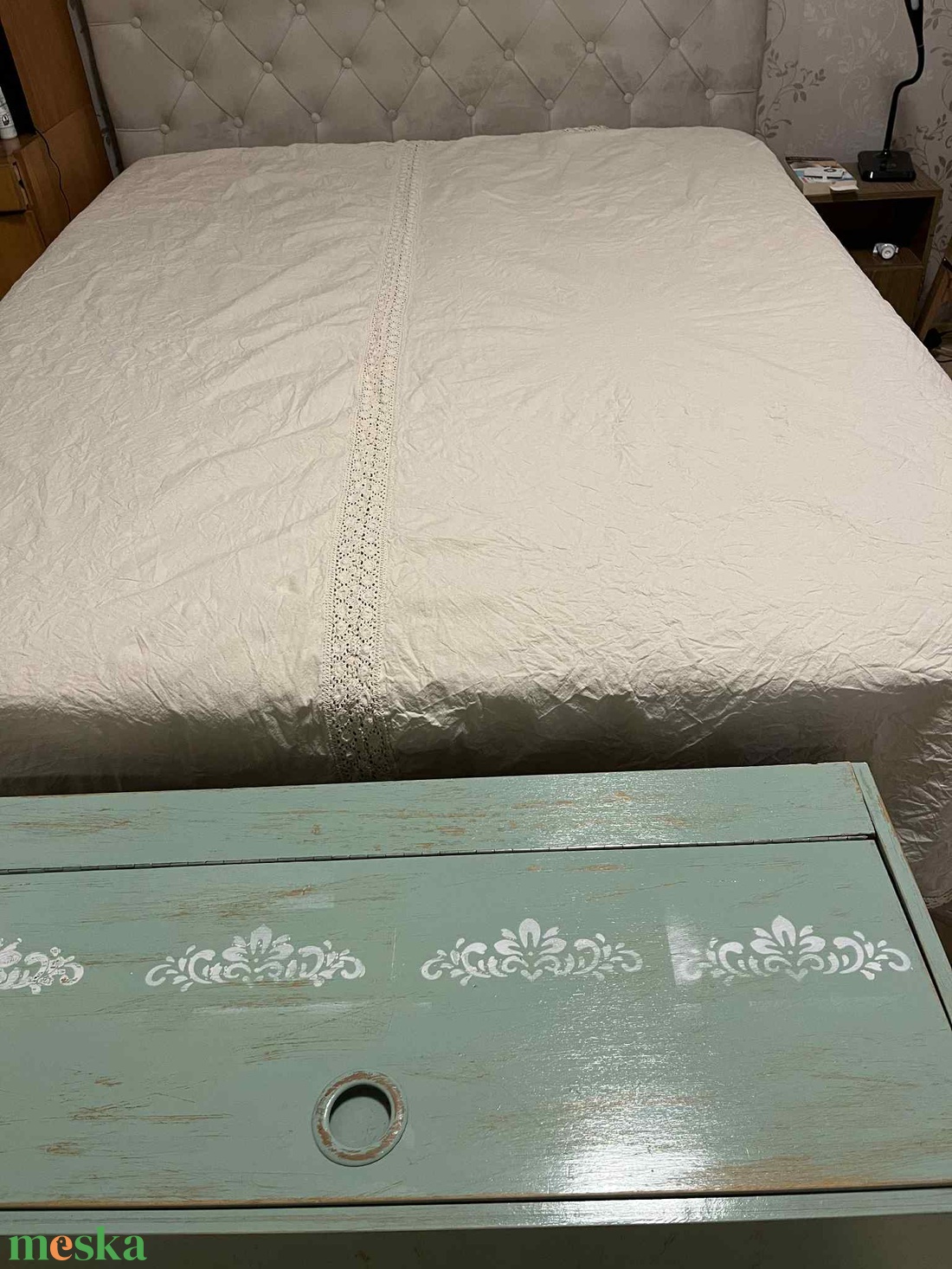 Csipkés pamutvászon ágytakaró - otthon & életmód - fürdőszoba - törölköző - Meska.hu