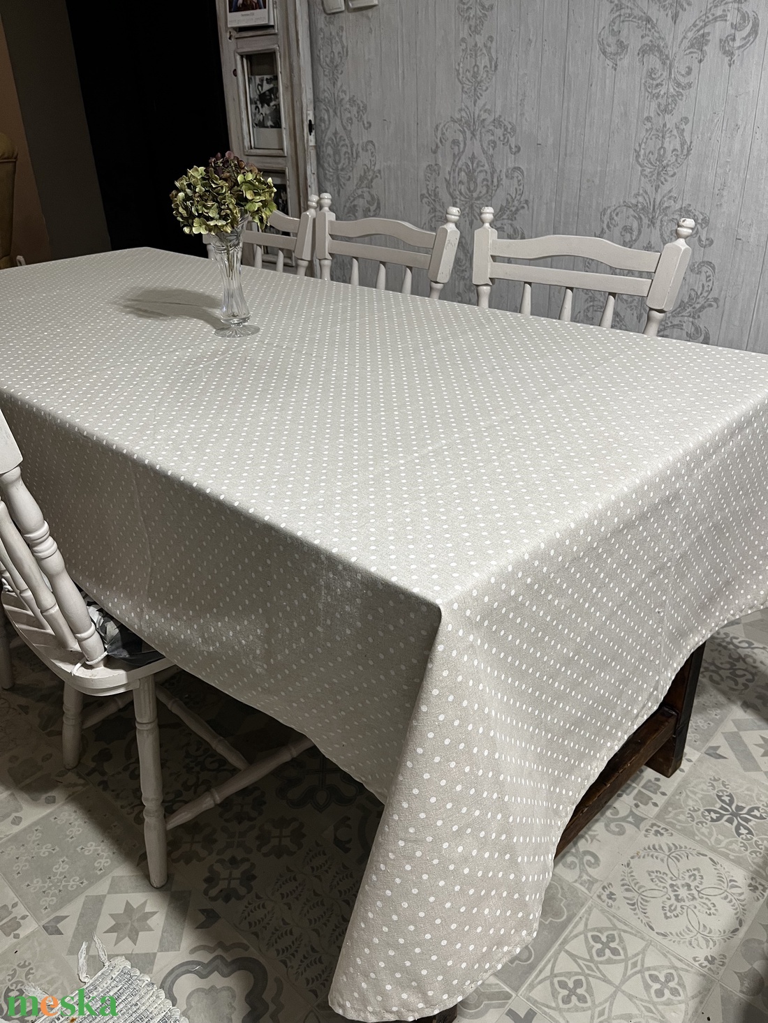 Rusztikus, pöttyös vászon asztalterítő - otthon & életmód - konyhafelszerelés, tálalás - tálalás - terítő - Meska.hu