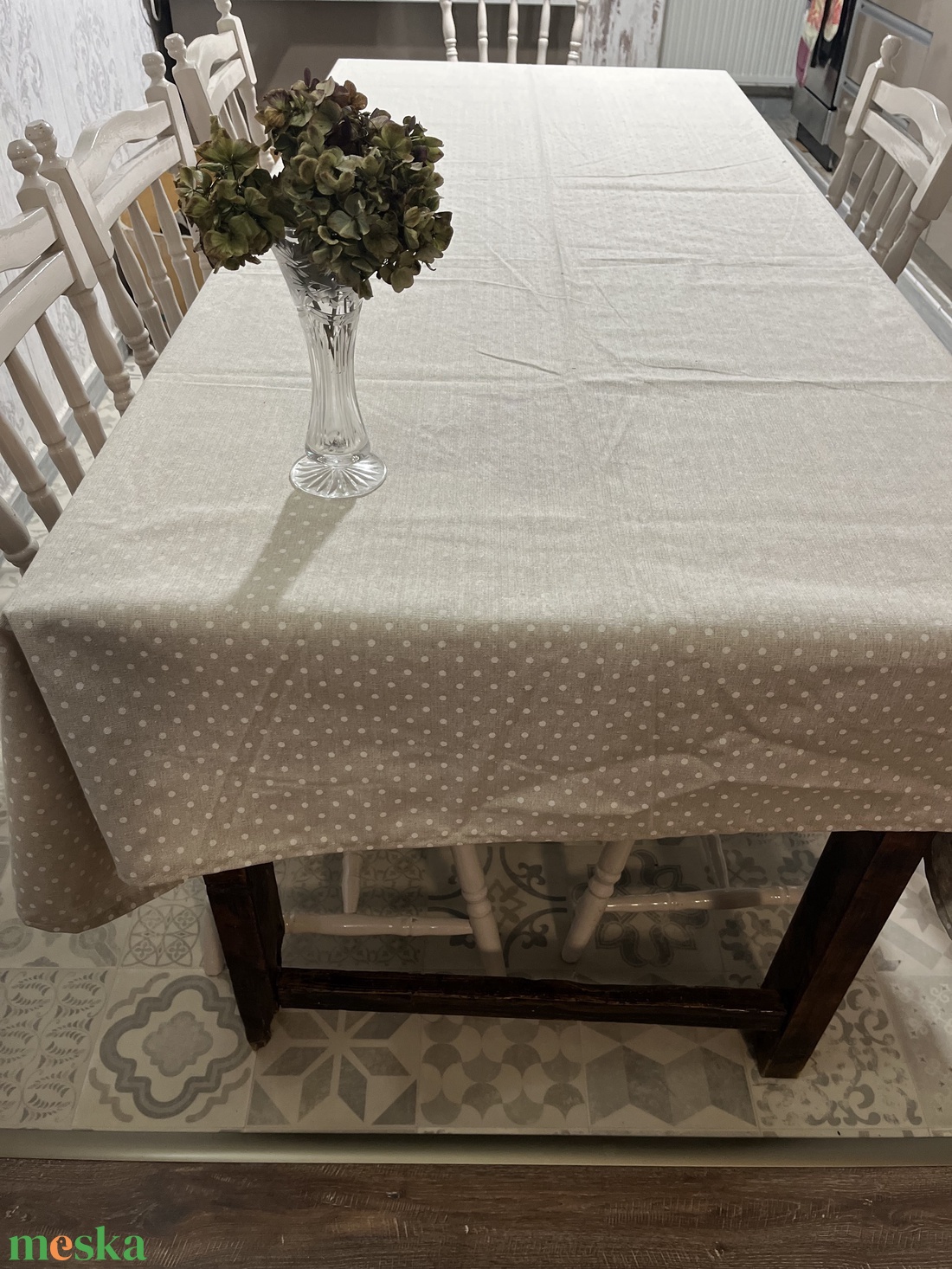 Rusztikus, pöttyös vászon asztalterítő - otthon & életmód - konyhafelszerelés, tálalás - tálalás - terítő - Meska.hu