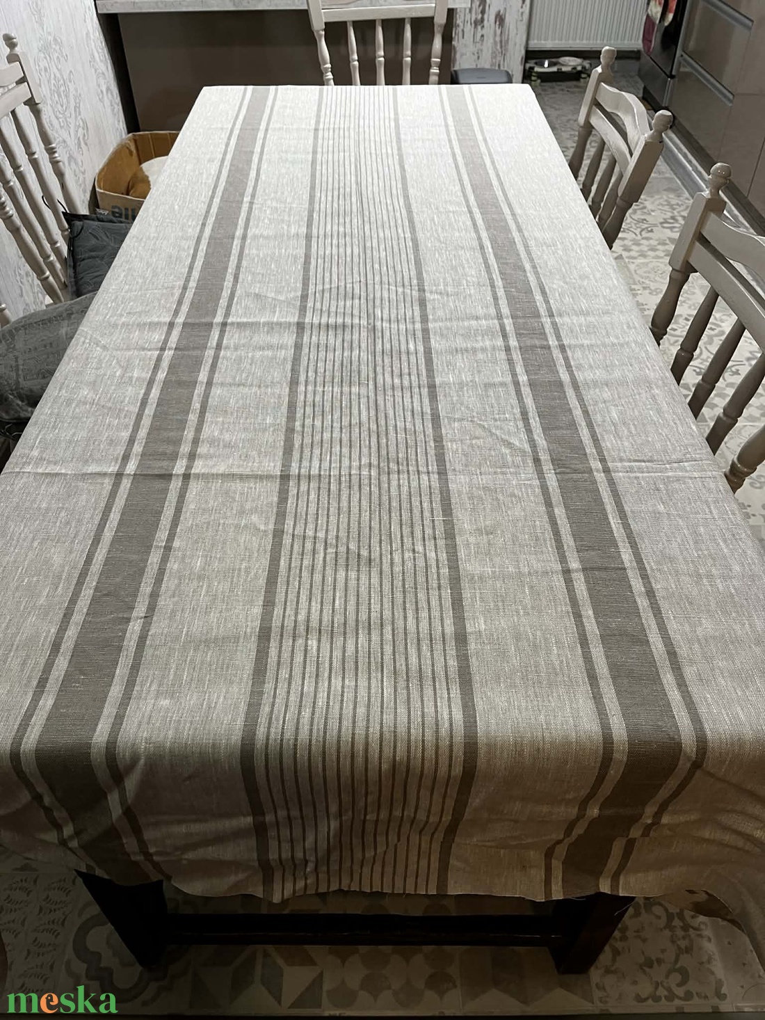 Csíkos lenvászon asztalterítő - otthon & életmód - lakástextil - abrosz, terítő - étkezőabrosz - Meska.hu