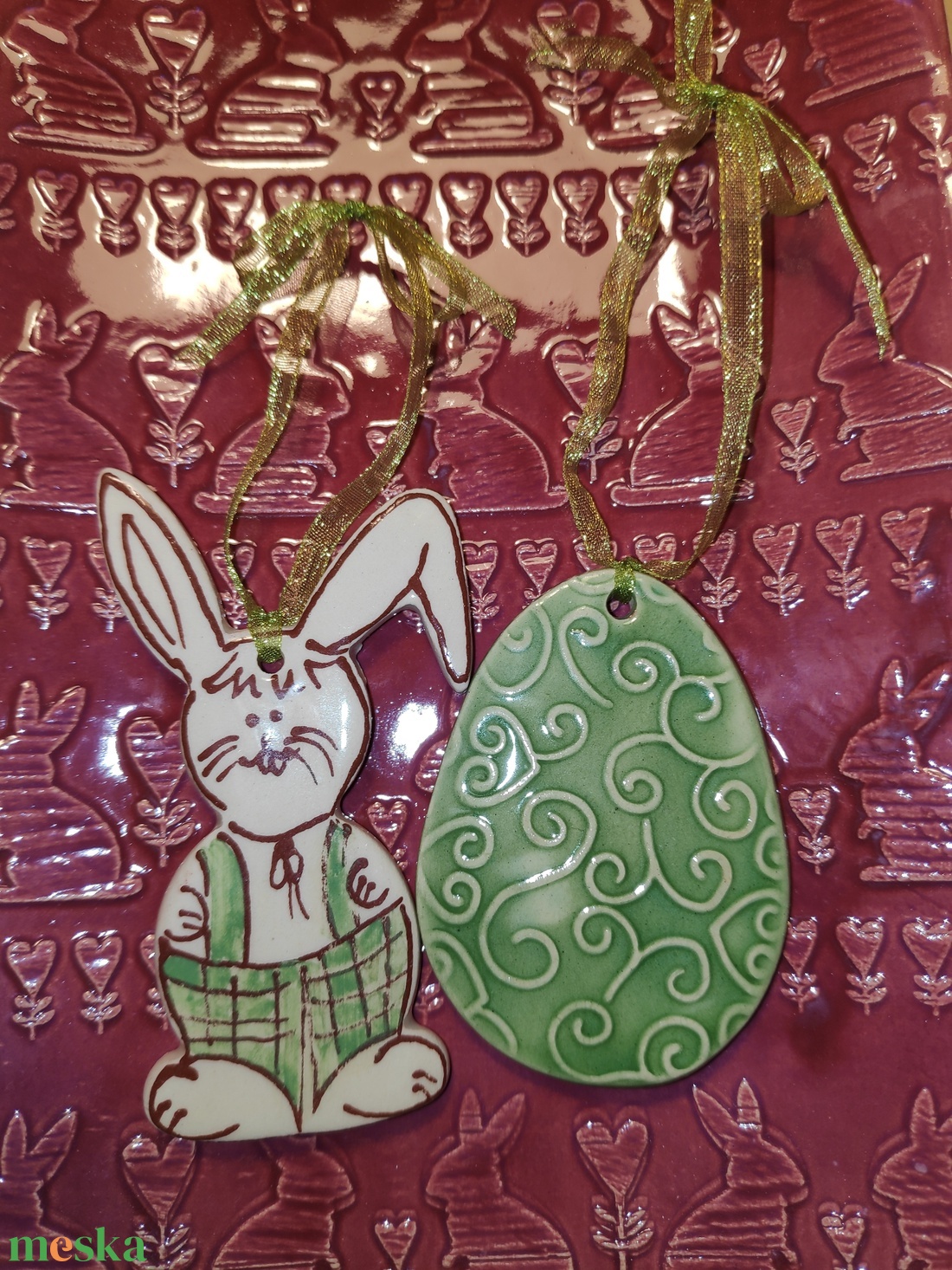 Húsvéti kerámia nyuszi és tojás készletben - művészet - szobor - kerámia - Meska.hu