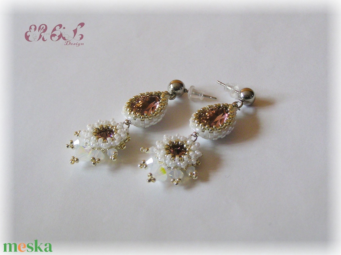 Rózsaszín-fehér-ezüst Swarovski fülbevaló - ékszer - fülbevaló - lógó fülbevaló - Meska.hu Rózsaszín-fehér-ezüst Swarovski fülbevaló - ékszer - fülbevaló - lógó fülbevaló - Meska.hu
