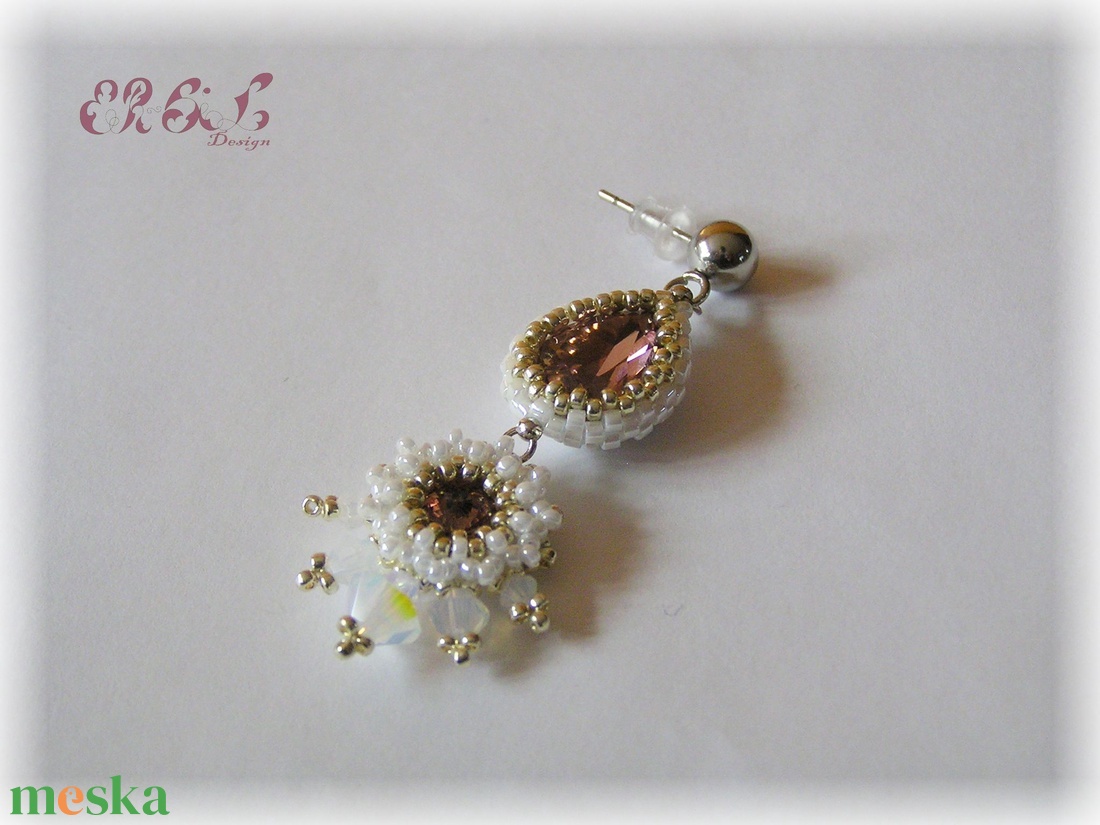 Rózsaszín-fehér-ezüst Swarovski fülbevaló - ékszer - fülbevaló - lógó fülbevaló - Meska.hu Rózsaszín-fehér-ezüst Swarovski fülbevaló - ékszer - fülbevaló - lógó fülbevaló - Meska.hu