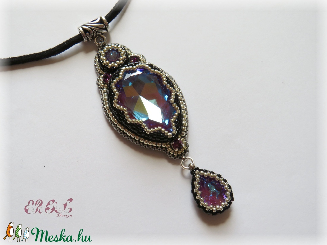 Lila - ezüst- fekete Swarovski nyaklánc - ékszer - nyaklánc - medálos nyaklánc - Meska.hu Lila - ezüst- fekete Swarovski nyaklánc - ékszer - nyaklánc - medálos nyaklánc - Meska.hu