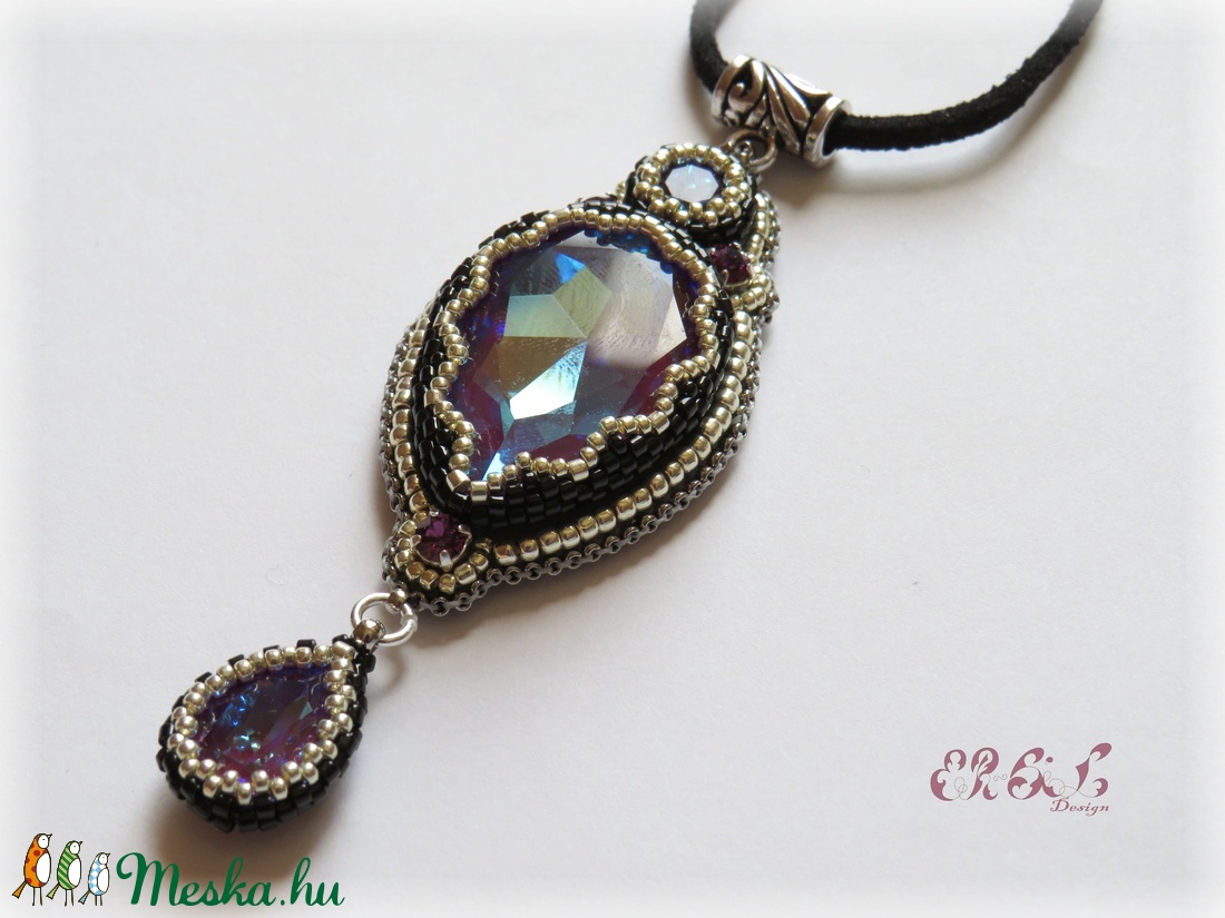 Lila - ezüst- fekete Swarovski nyaklánc - ékszer - nyaklánc - medálos nyaklánc - Meska.hu Lila - ezüst- fekete Swarovski nyaklánc - ékszer - nyaklánc - medálos nyaklánc - Meska.hu