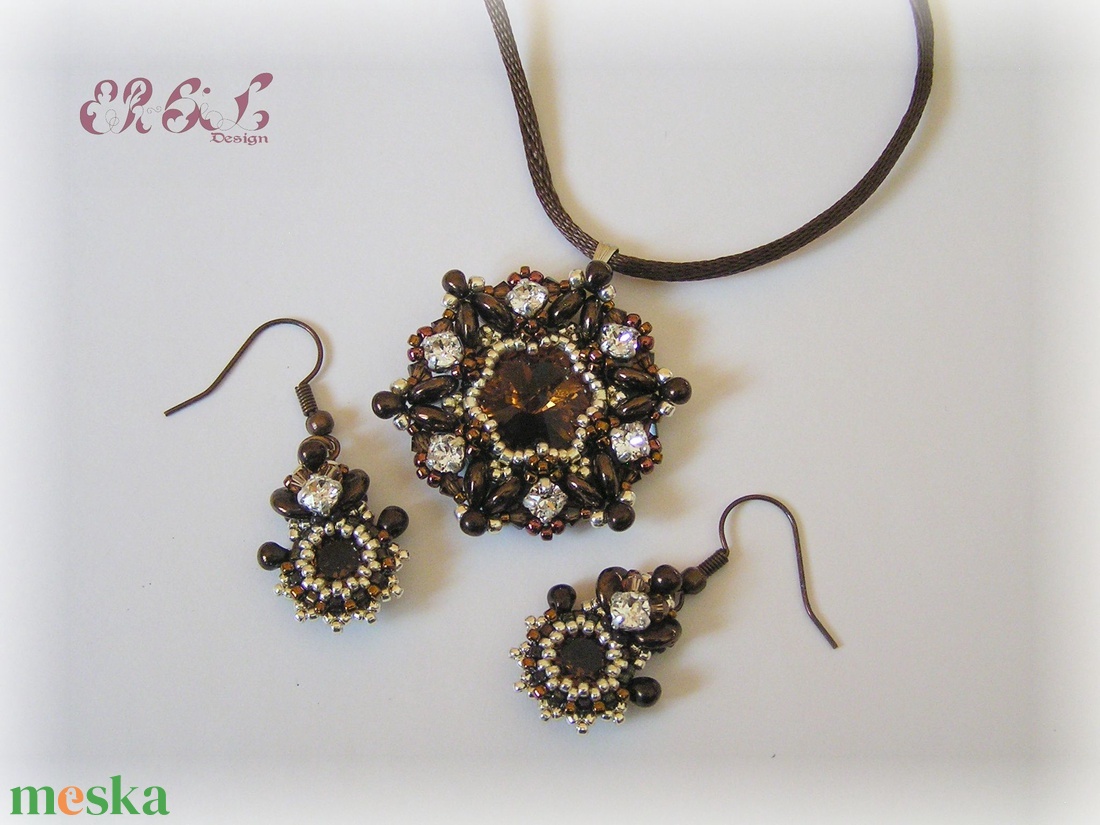 Sötétbarna - ezüst Swarovski szett - ékszer - ékszerszett - Meska.hu