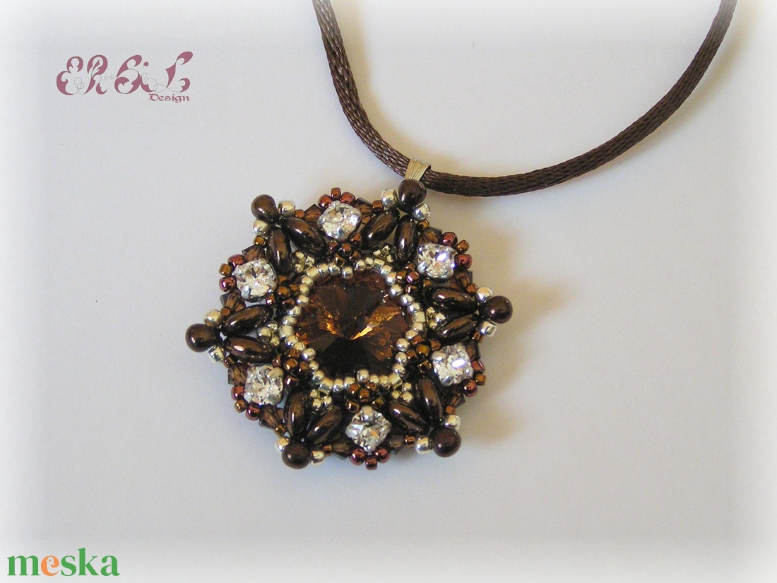 Sötétbarna - ezüst Swarovski szett - ékszer - ékszerszett - Meska.hu