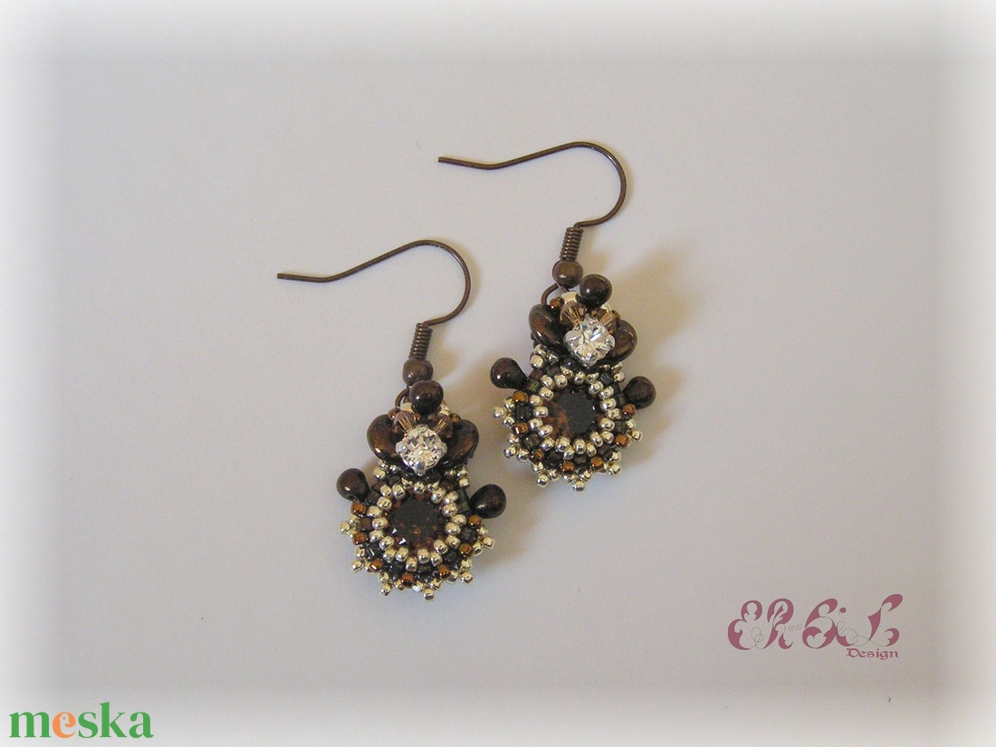 Sötétbarna - ezüst Swarovski szett - ékszer - ékszerszett - Meska.hu