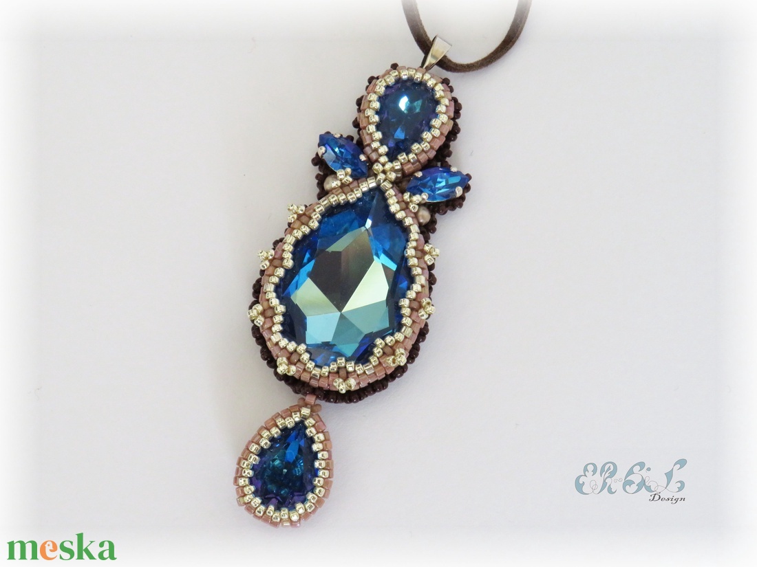 Kék - barna - ezüst Swarovski medál - ékszer - nyaklánc - medálos nyaklánc - Meska.hu Kék - barna - ezüst Swarovski medál - ékszer - nyaklánc - medálos nyaklánc - Meska.hu