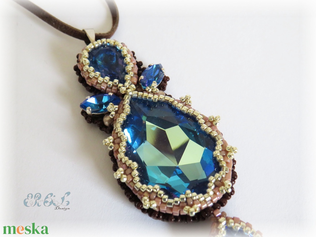 Kék - barna - ezüst Swarovski medál - ékszer - nyaklánc - medálos nyaklánc - Meska.hu Kék - barna - ezüst Swarovski medál - ékszer - nyaklánc - medálos nyaklánc - Meska.hu
