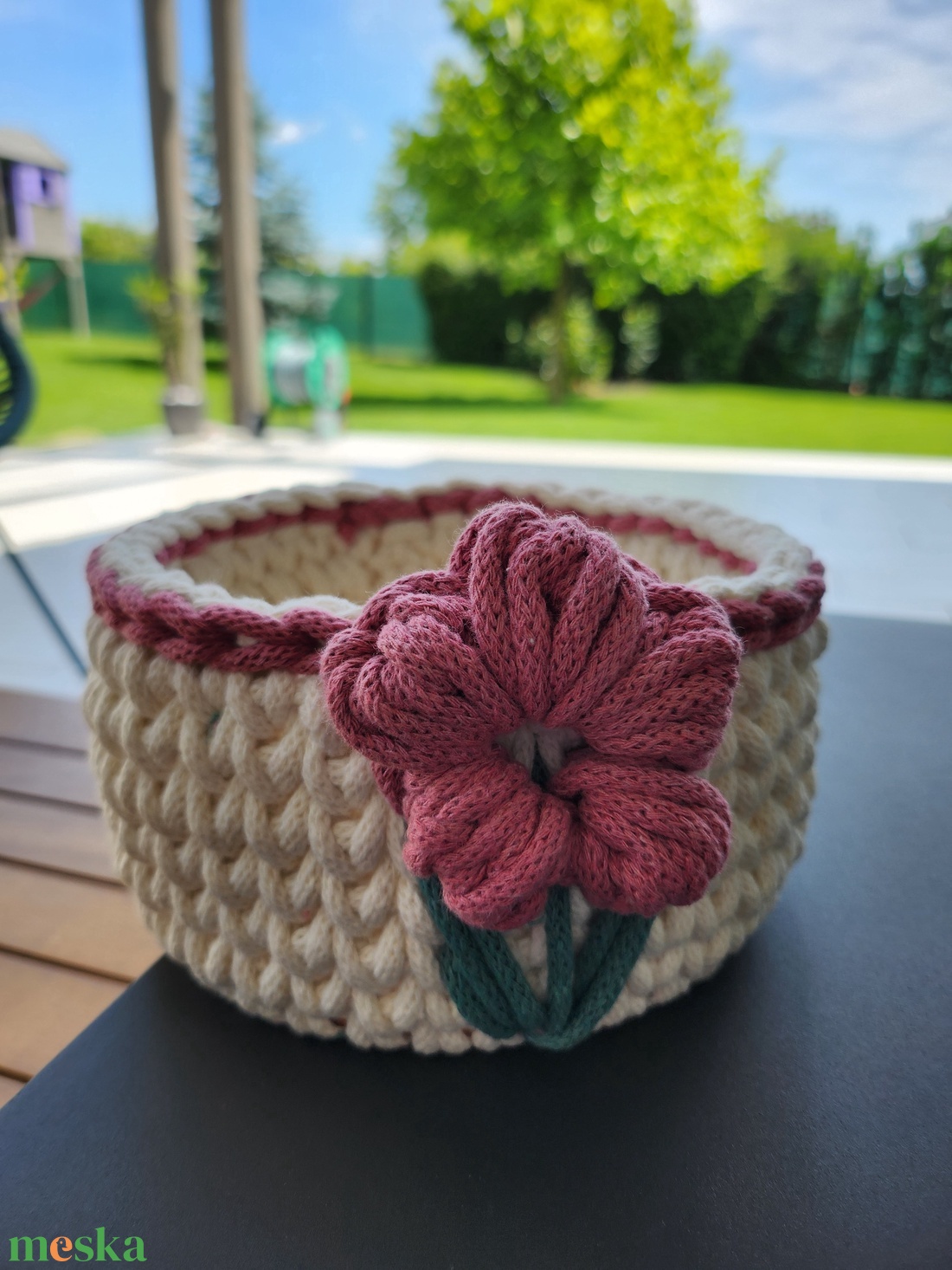 Horgolt kosár - otthon & életmód - tárolás & rendszerezés - tárolókosár - Meska.hu