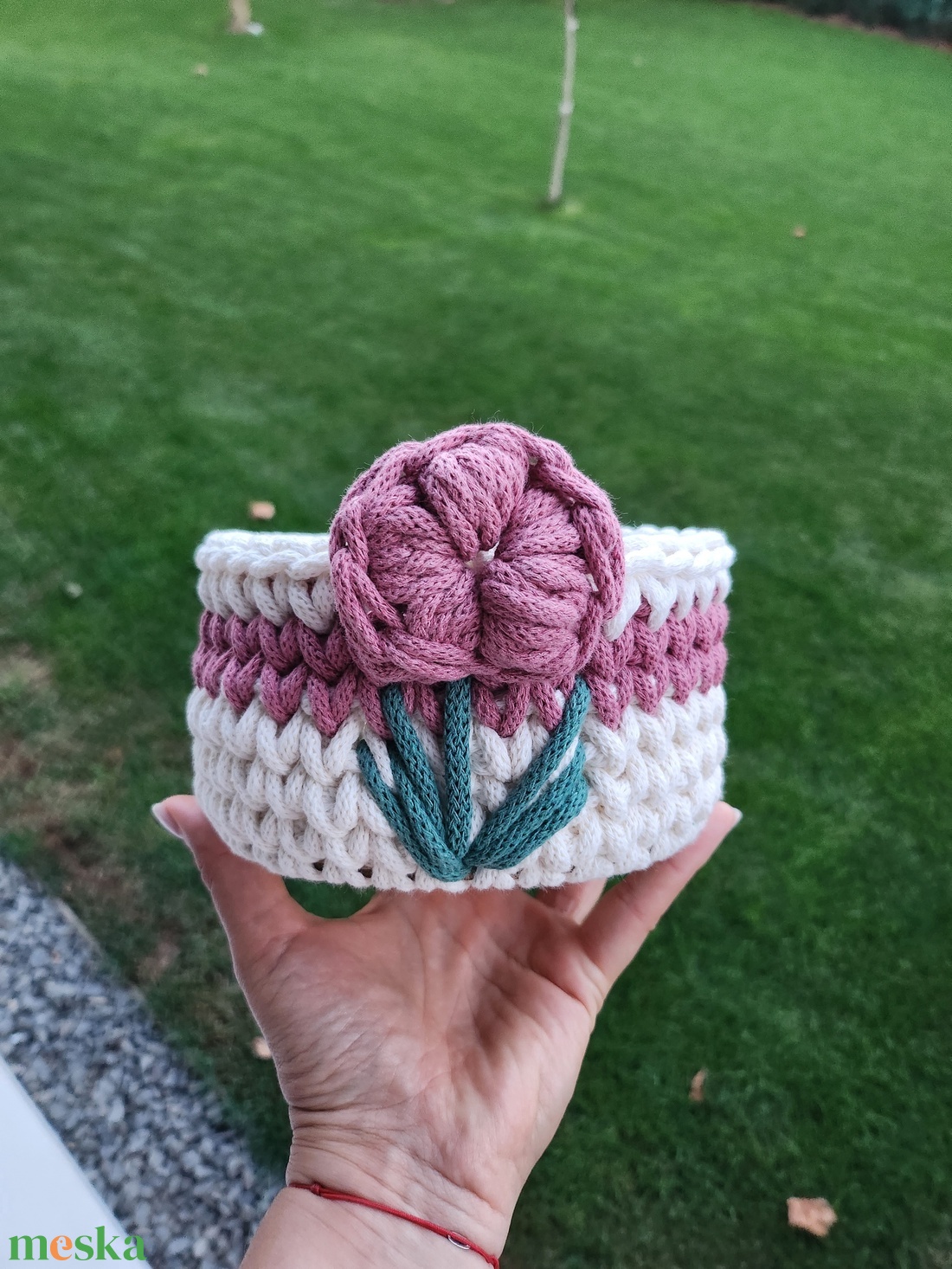 Horgolt kosár - otthon & életmód - tárolás & rendszerezés - tárolókosár - Meska.hu