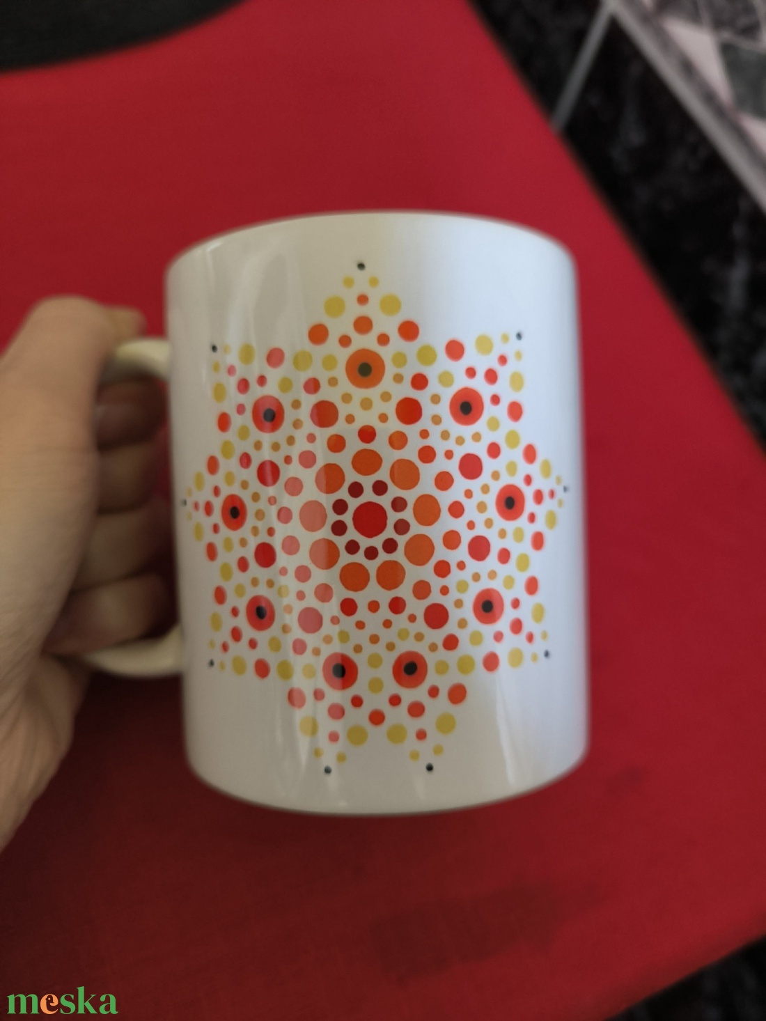 Sárga és piros mandala bögre - otthon & életmód - konyhafelszerelés, tálalás - tálalás - bögre & csésze - Meska.hu