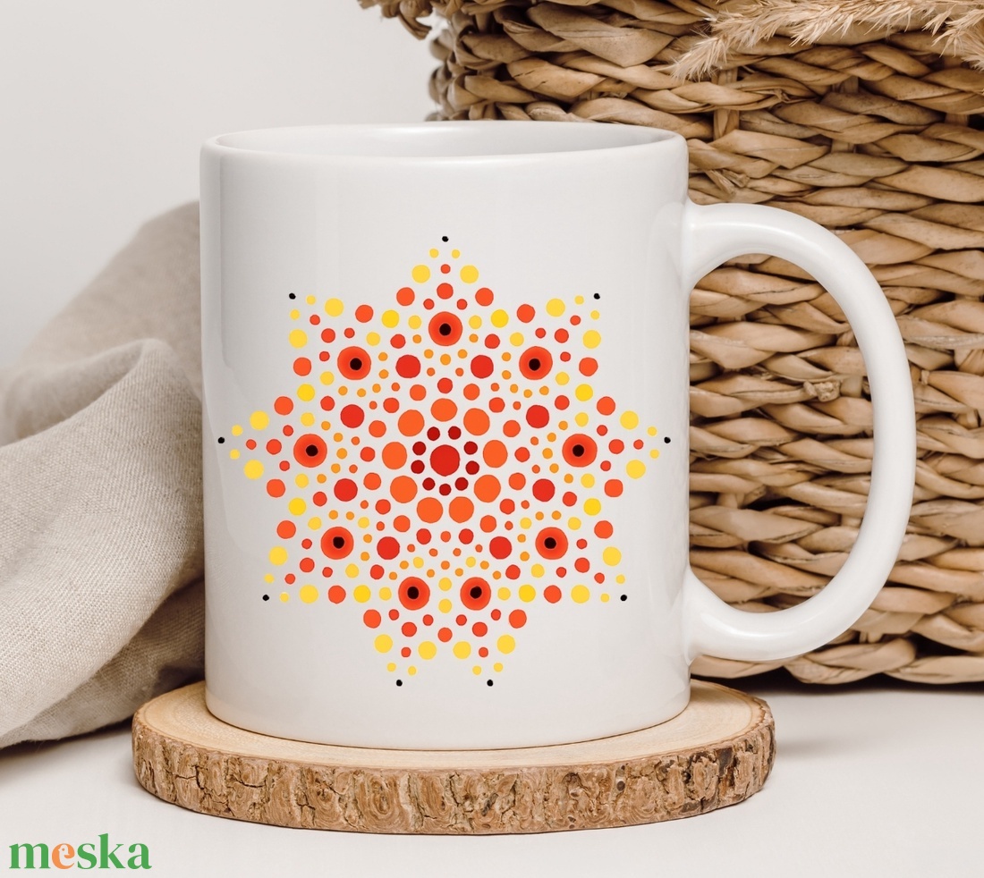 Sárga és piros mandala bögre - otthon & életmód - konyhafelszerelés, tálalás - tálalás - bögre & csésze - Meska.hu