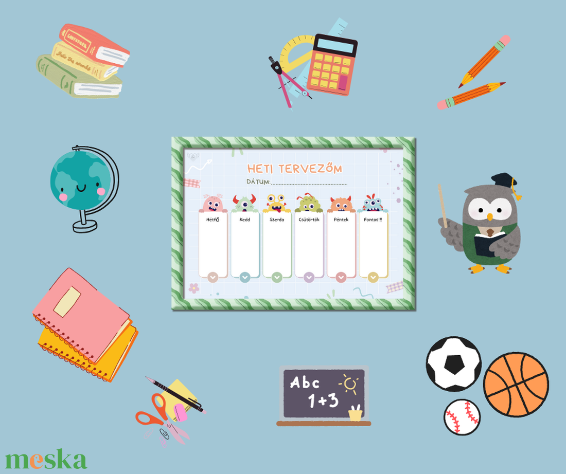 Gyermek heti tervező és órarend - otthon & életmód - papír, írószer - naptár & tervező - Meska.hu