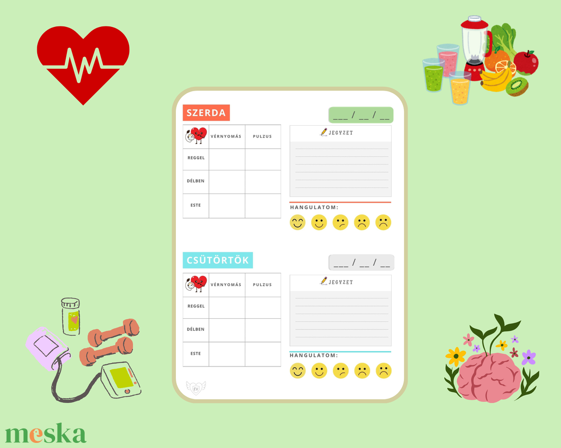 Vérnyomásmérő napló - otthon & életmód - papír, írószer - jegyzetfüzet & napló - Meska.hu