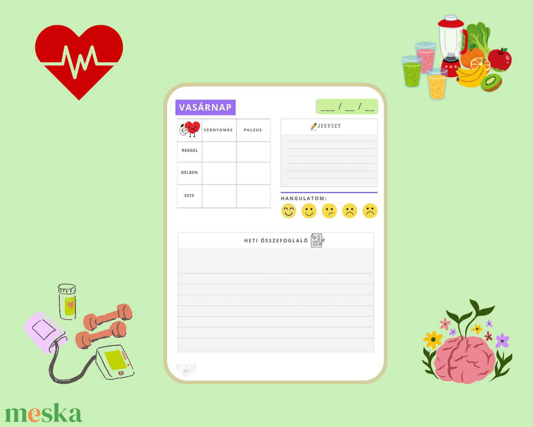 Vérnyomásmérő napló - otthon & életmód - papír, írószer - jegyzetfüzet & napló - Meska.hu