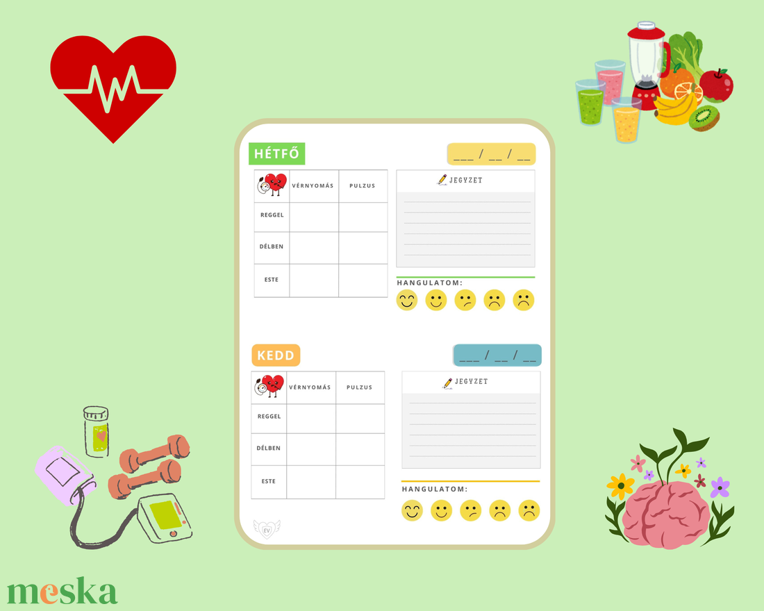 Vérnyomásmérő napló - otthon & életmód - papír, írószer - jegyzetfüzet & napló - Meska.hu