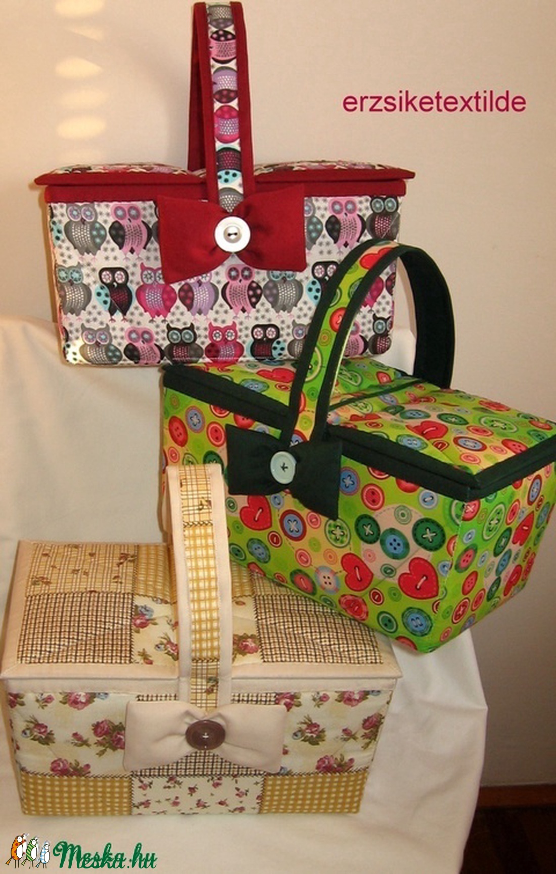 Kézimunka-  vagy varrókosár baglyos anyagból -  - Meska.hu