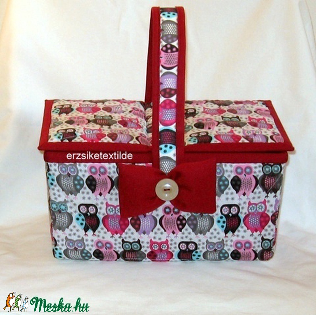 Kézimunka-  vagy varrókosár baglyos anyagból -  - Meska.hu