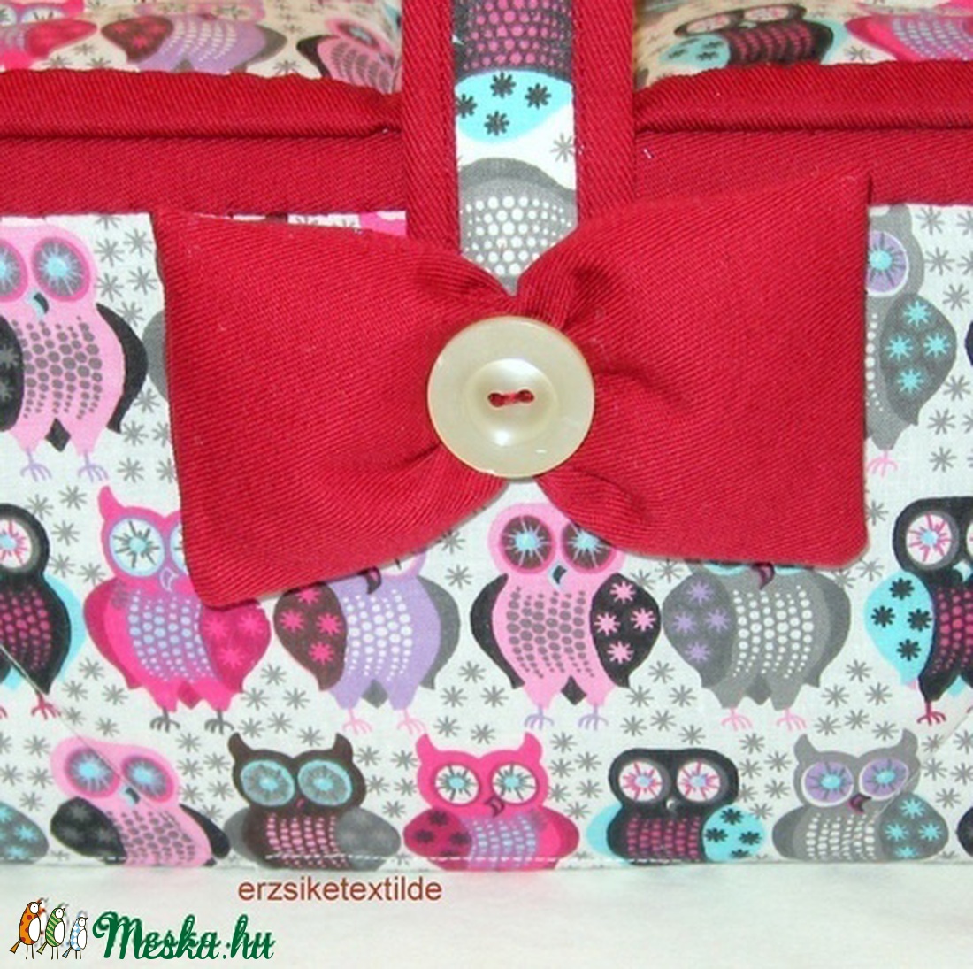 Kézimunka-  vagy varrókosár baglyos anyagból -  - Meska.hu